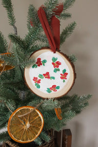 Cerise Floral Wood Slice Ornament