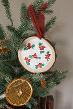 Load image into Gallery viewer, Cerise Floral Wood Slice Ornament
