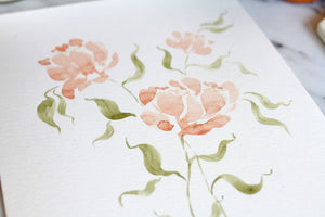 9x12 hand-painted loose peony blooms