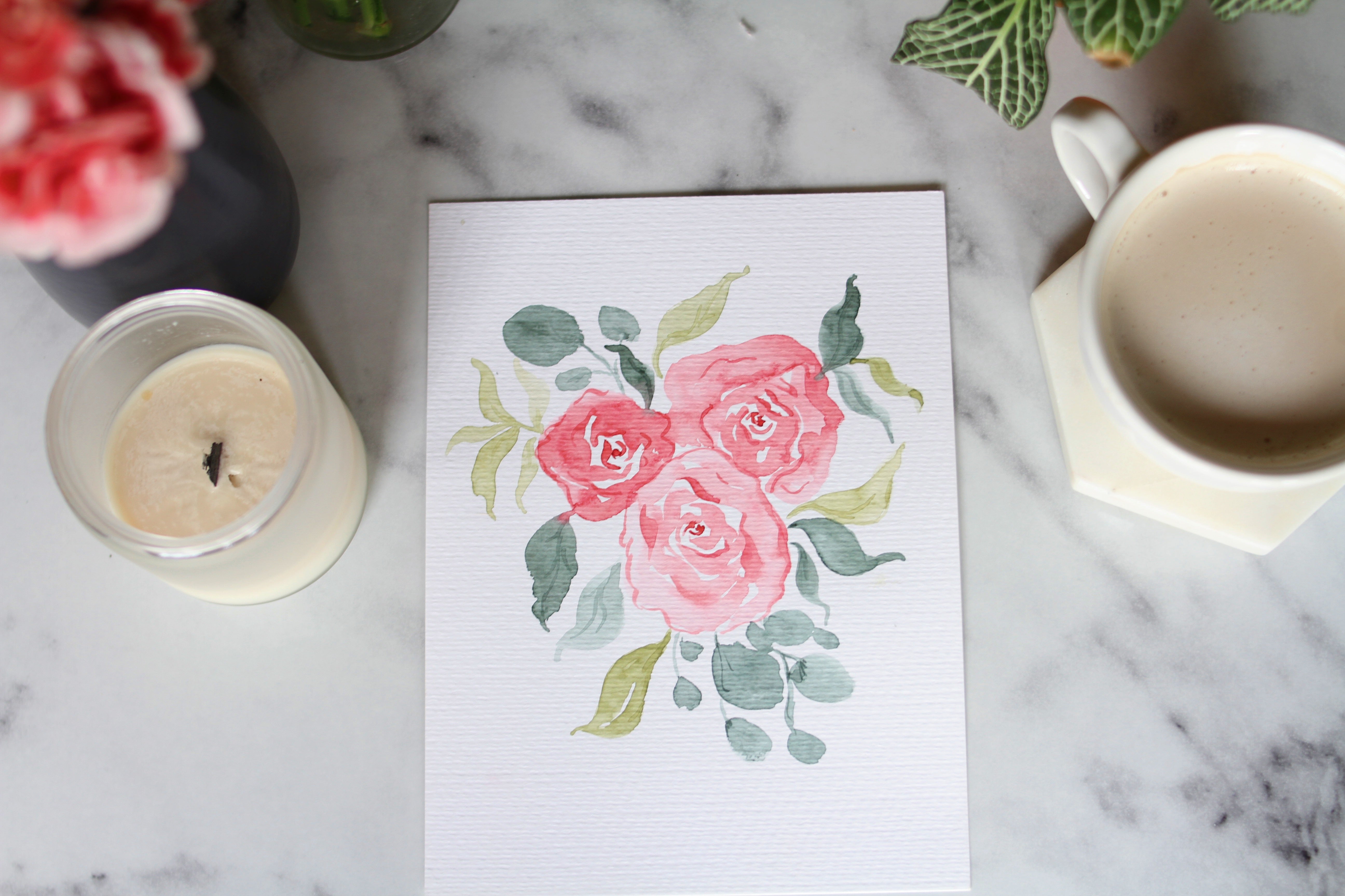 6x8 hand-painted rose cluster